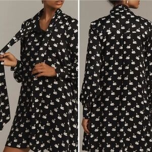 Maeve Black and White Swan Print Mini Dress